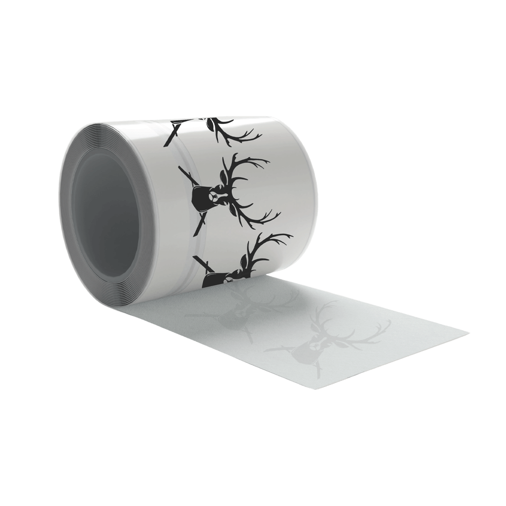IM Fleece airtightness tape roll with branded backing, partially unrolled