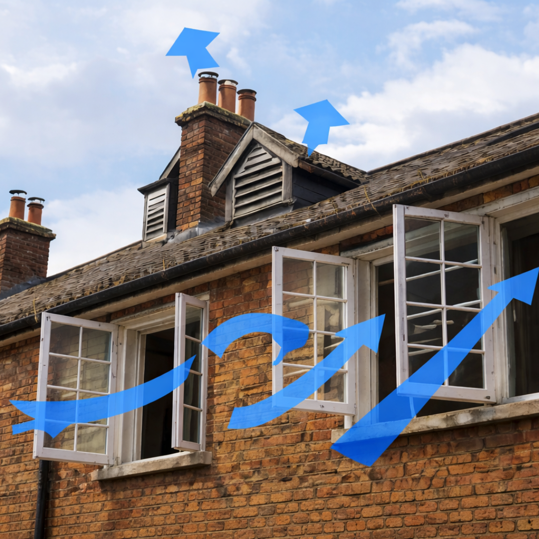 Arrows showing natural ventilation