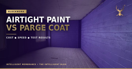 Airtight paint vs parge coat — Passive Purple liquid airtight membrane on blockwork