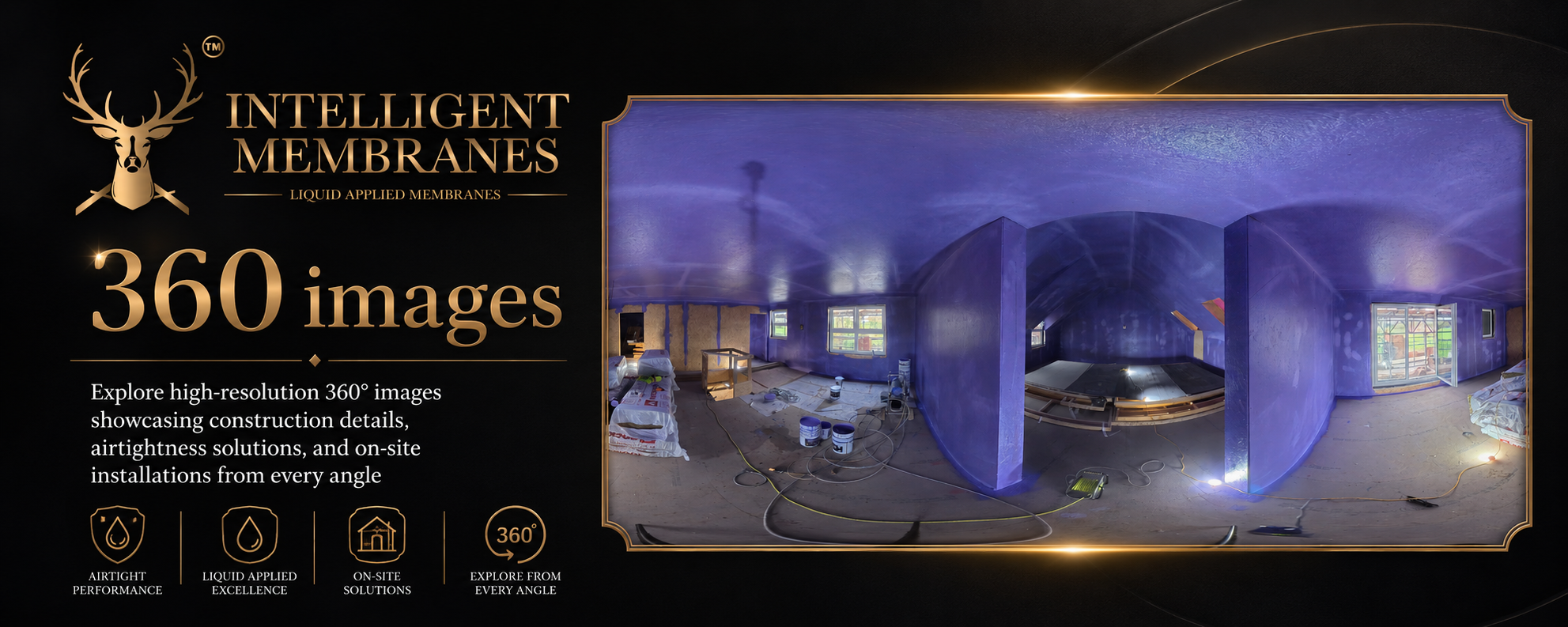 360 degree airtightness images — Passive Purple airtight membrane installed on site
