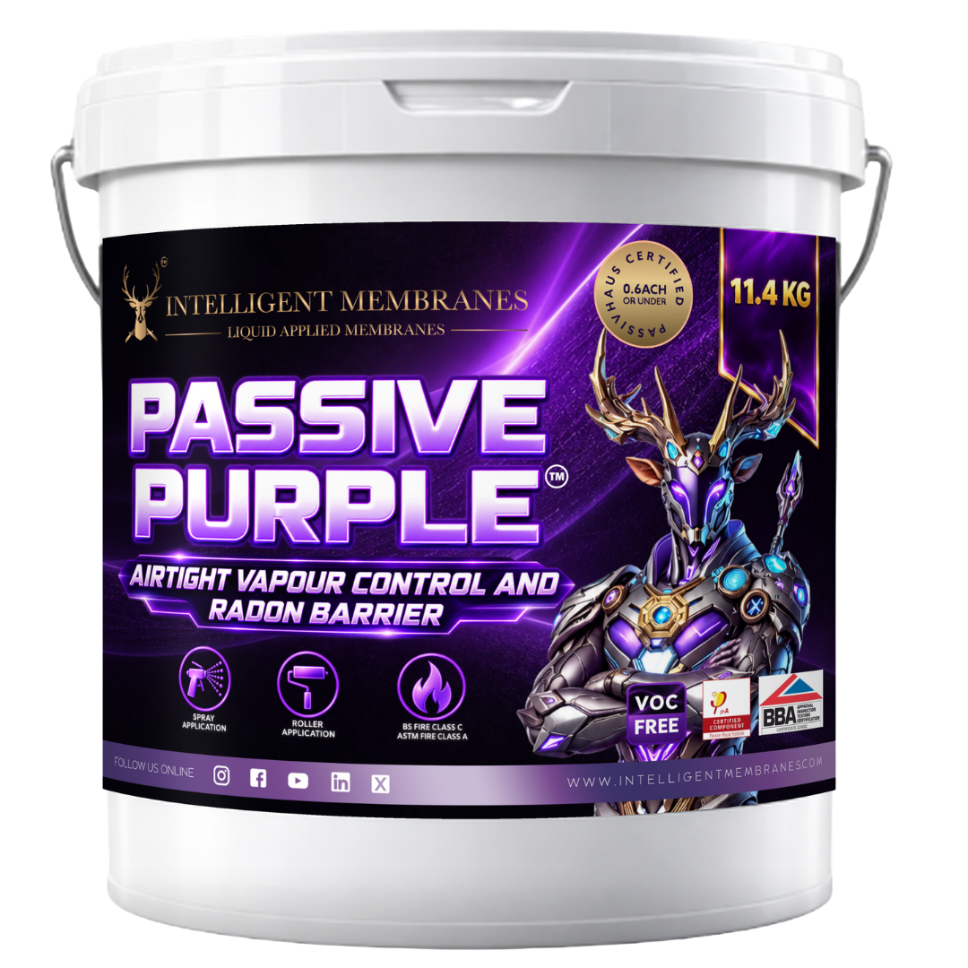 Passive Purple – Pintura hermética, barrera de vapor y estanca al humo (11,4 kg) – Aplicación por aspersión o rodillo