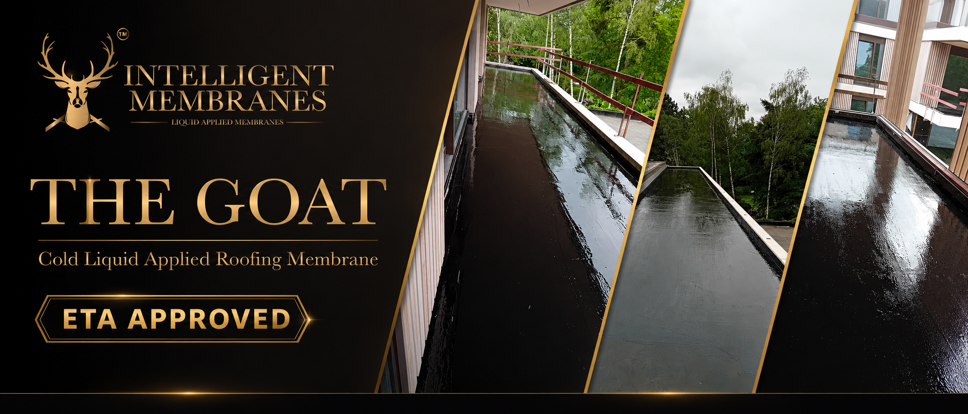 The GOAT — cold liquid applied roofing membrane, ETA approved. Seamless flat roof and balcony waterproofing.