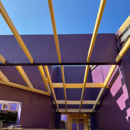 Timber frame with passive purple external being used as a waterproof airtight liquid breather membrane
