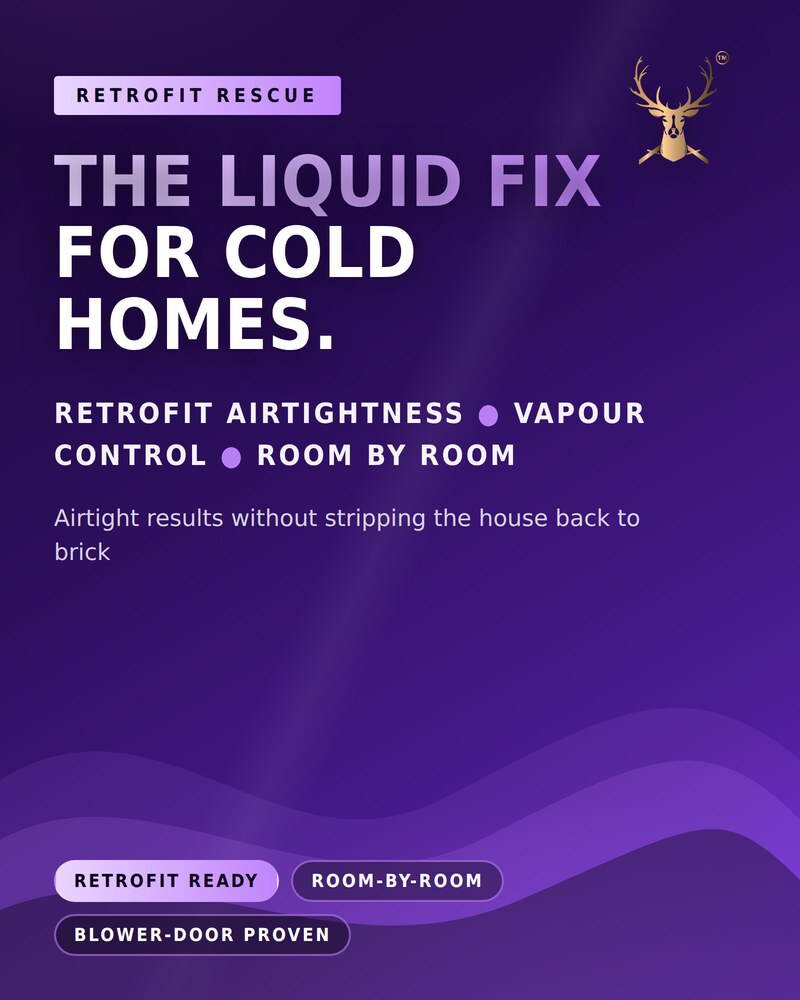 Retrofit airtightness room by room — Passive Purple (mobile banner)