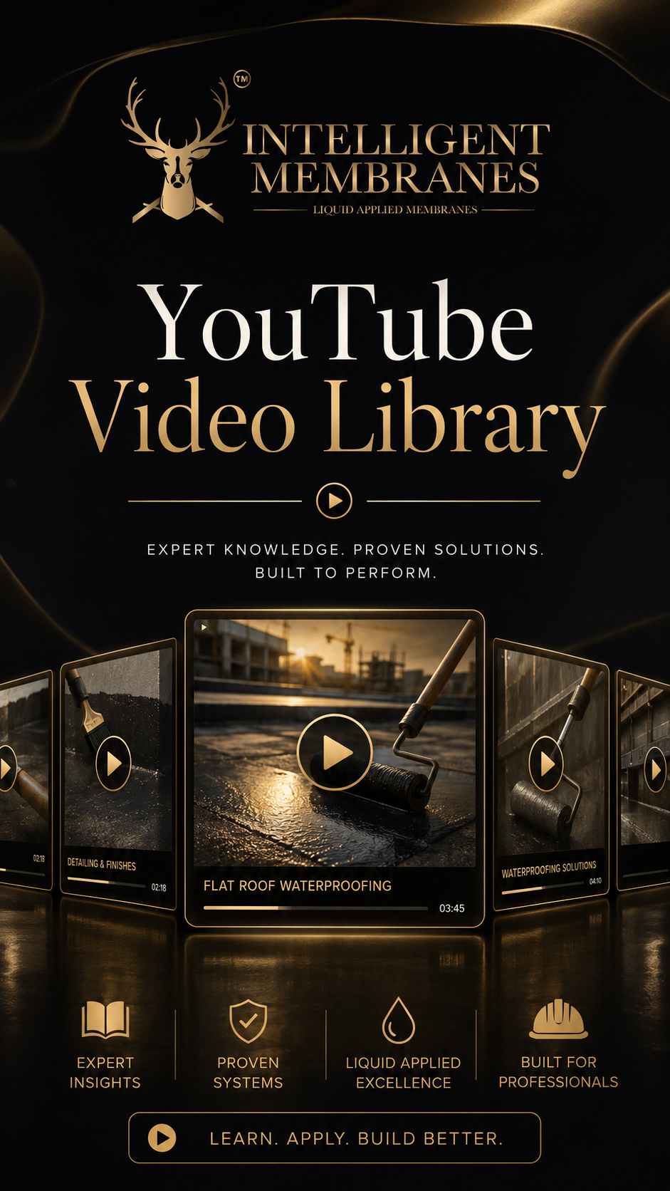 YouTube video library — expert airtightness and liquid applied membrane videos from Intelligent Membranes (mobile)